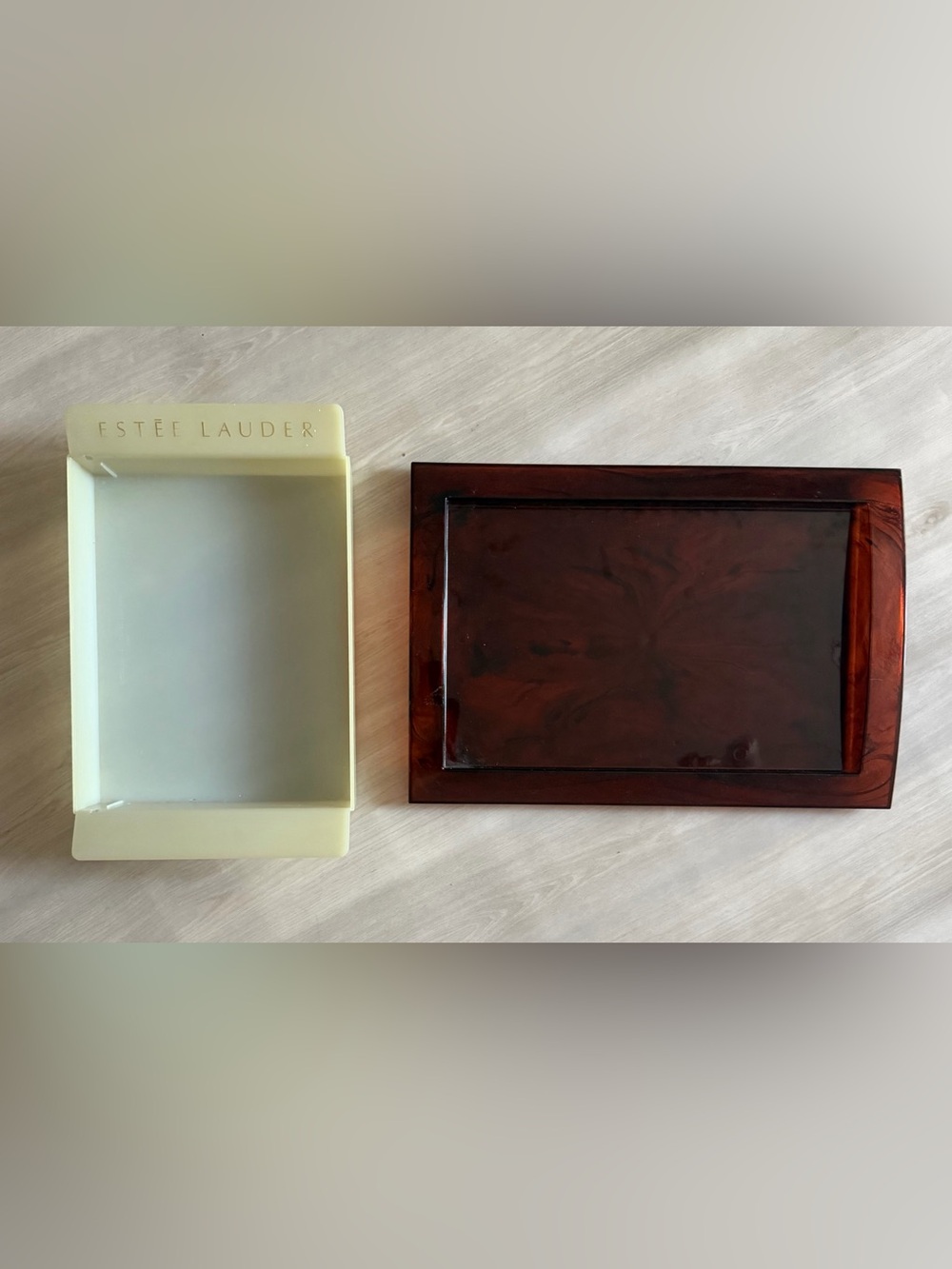 Vintage Estee Lauder Store Display Trays Organizer Faux Tortoise Shell / Off Whi